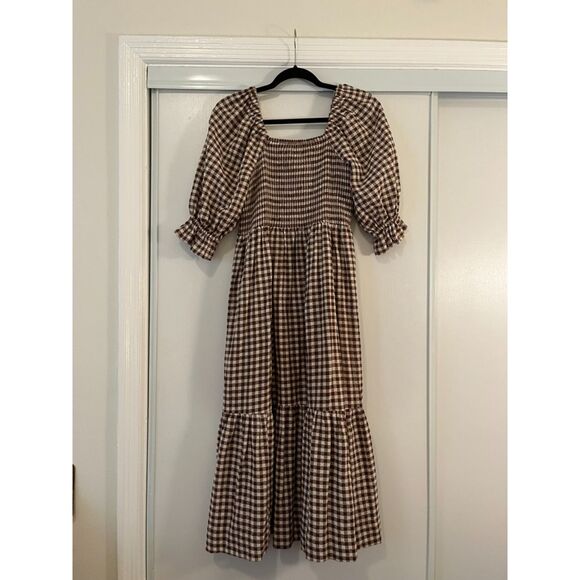 Madewell Lucie Elbow-Sleeve Smocked Midi Dress in Gingham - Picture 5 of 7